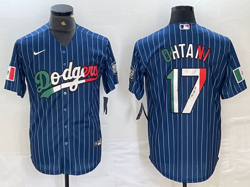 Men Los Angeles Dodgers #17 Ohtani Blue Stripe Nike Game MLB Jersey style 25->los angeles dodgers->MLB Jersey